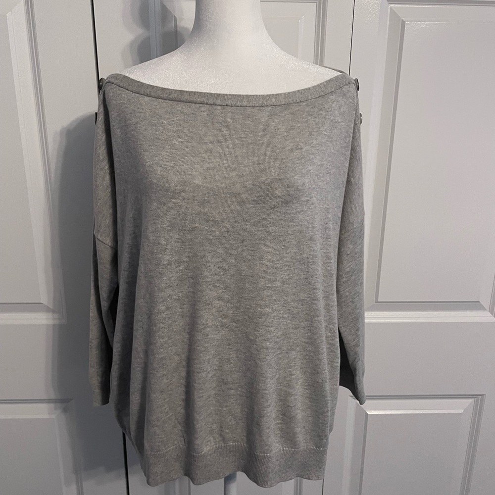 Theory Boat neck button shoulder top
